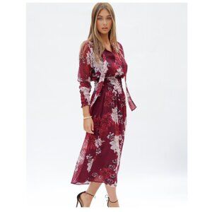 NWT Bishop + Young Cameo Midi Floral Long Sleeve Dress Dahlia Size Large